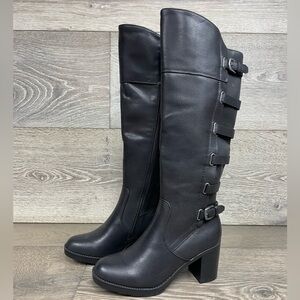 Baretraps Womens Gyllian Faux Leather Knee-High Boots Black 5.5 Medium (B M) NIB